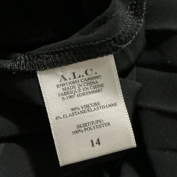 A.L.C. Zebra Animal Print Pleated Midi Dress Black Long Sleeve Size 14 - Picture 5 of 15